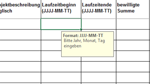 Scrrenshot einer Tabelle